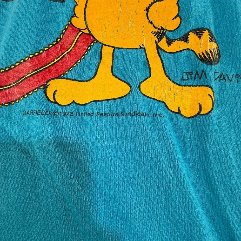Vintage 1978 Garfield Libra Zodiac Sleep Shirt Applause Teal‎ Blue One Size
